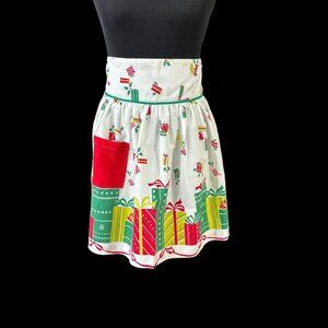 Christmas Hostess Apron Vintage 1960s Homemade Holiday Cotton Wrapped Gifts